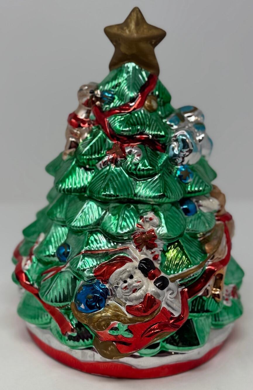 Gibson Housewares 2001 Christmas Tree Metallic Glossy Sheen Green Cookie Jar